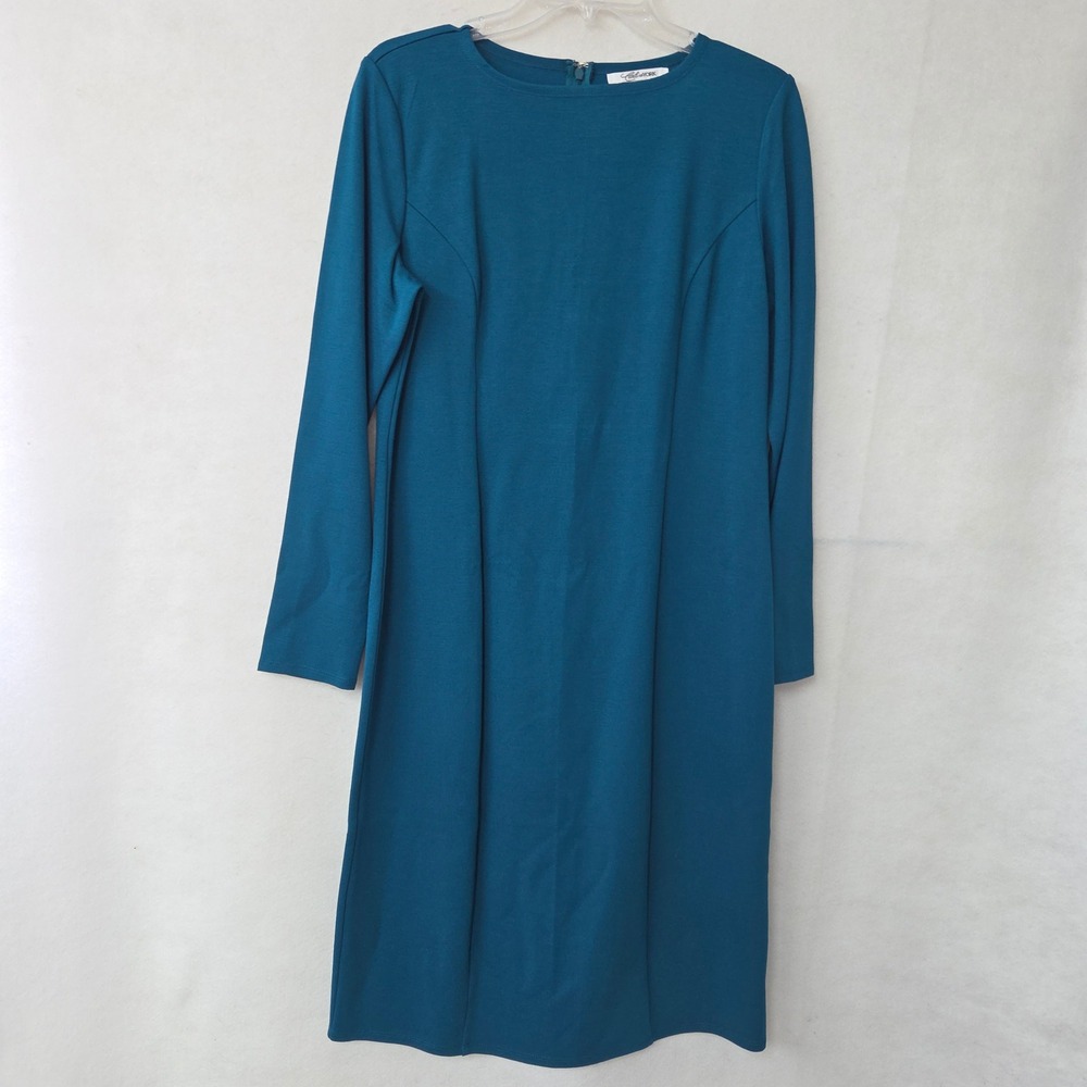 Cali and York Shift Dress Women‎ Medium Teal Blue Long Sleeve Ponte Knit Career
